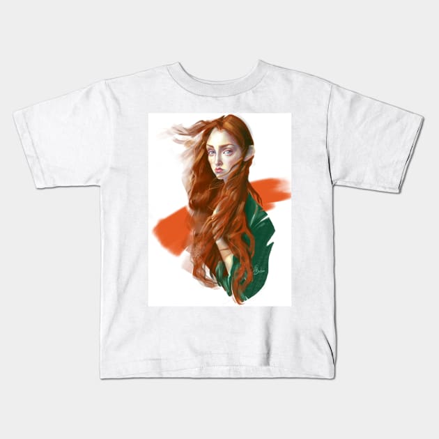 Red girl Kids T-Shirt by Alla